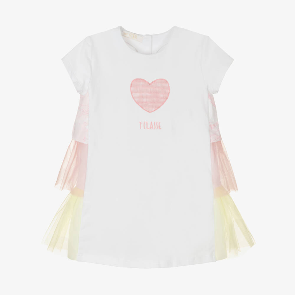 Alviero Martini-Girls White & Pink Flutter Tulle Dress | Childrensalon Outlet