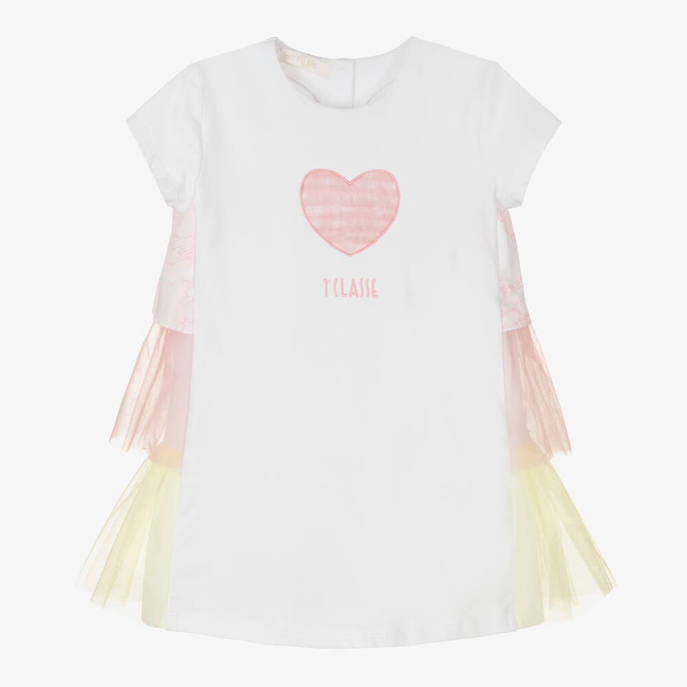 Alviero Martini - Robe blanche et rose en tulle fille | Childrensalon