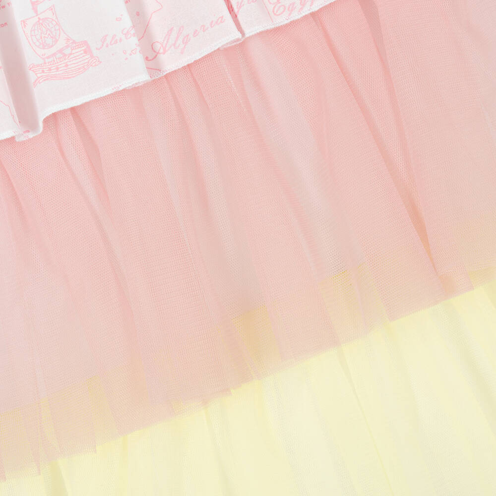 Alviero Martini-Girls White & Pink Flutter Tulle Dress | Childrensalon Outlet