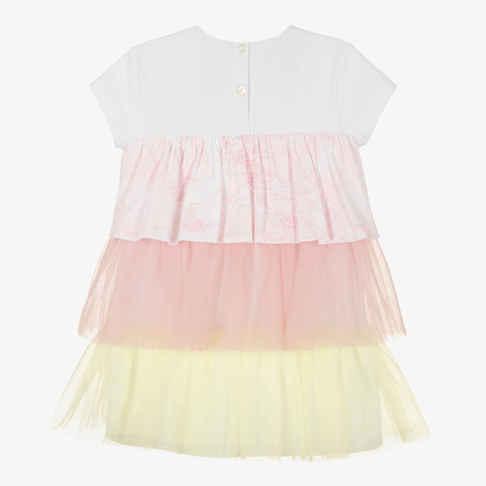 Alviero Martini-Girls White & Pink Flutter Tulle Dress | Childrensalon Outlet