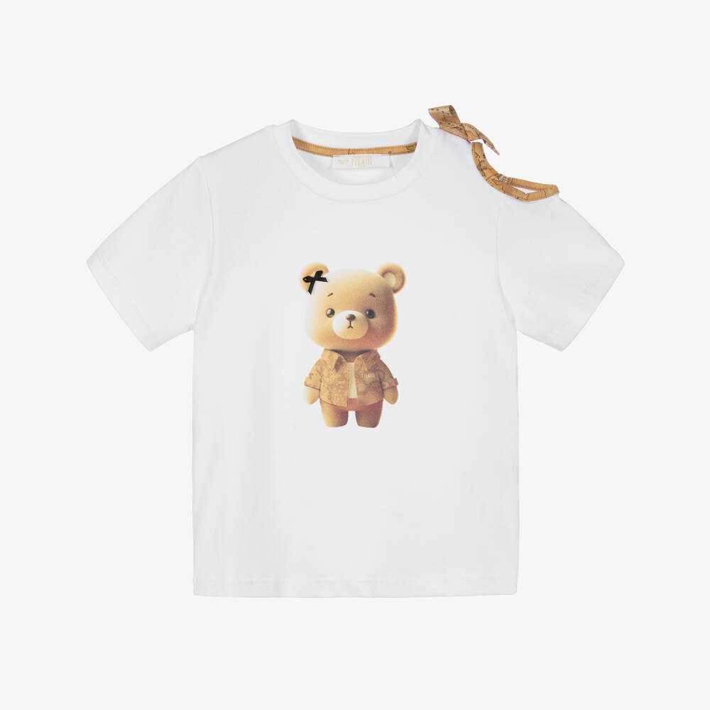 Alviero Martini-Girls White Teddy Geo Tee | Childrensalon Outlet
