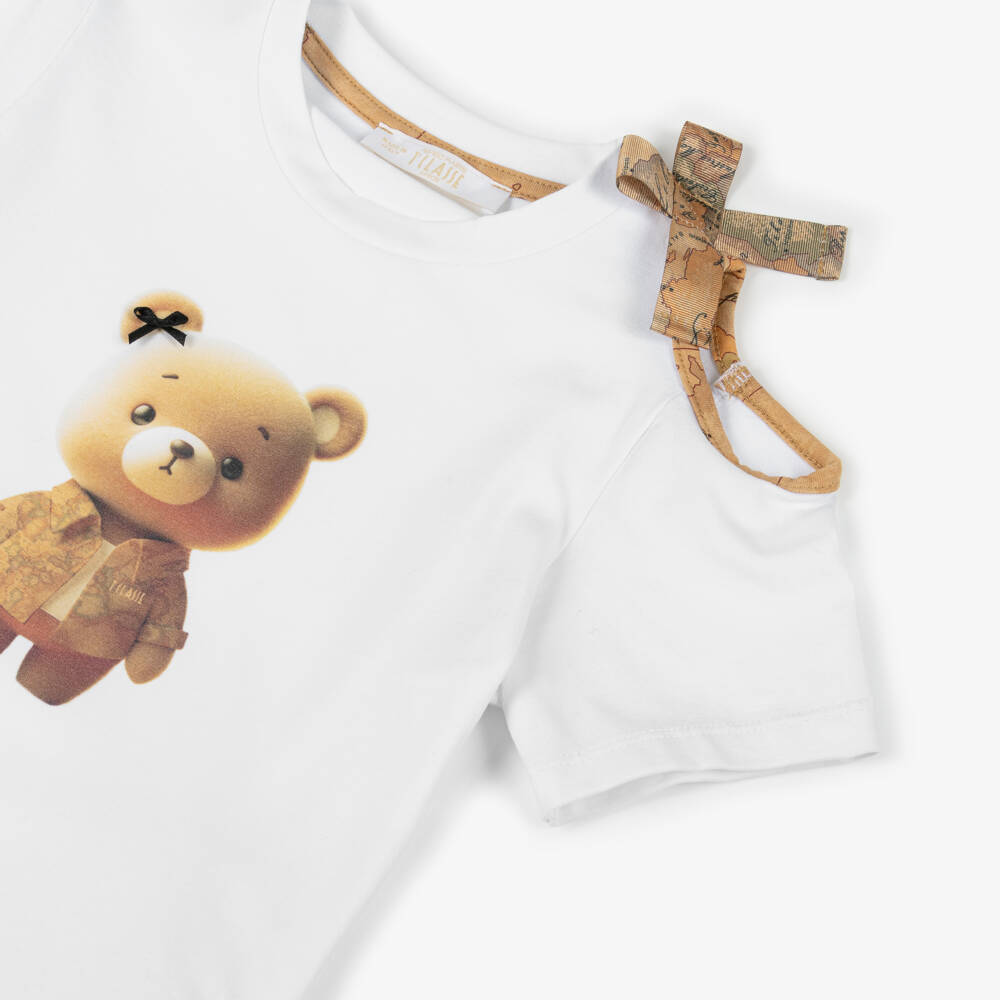 Alviero Martini-Girls White Teddy Geo Tee | Childrensalon Outlet