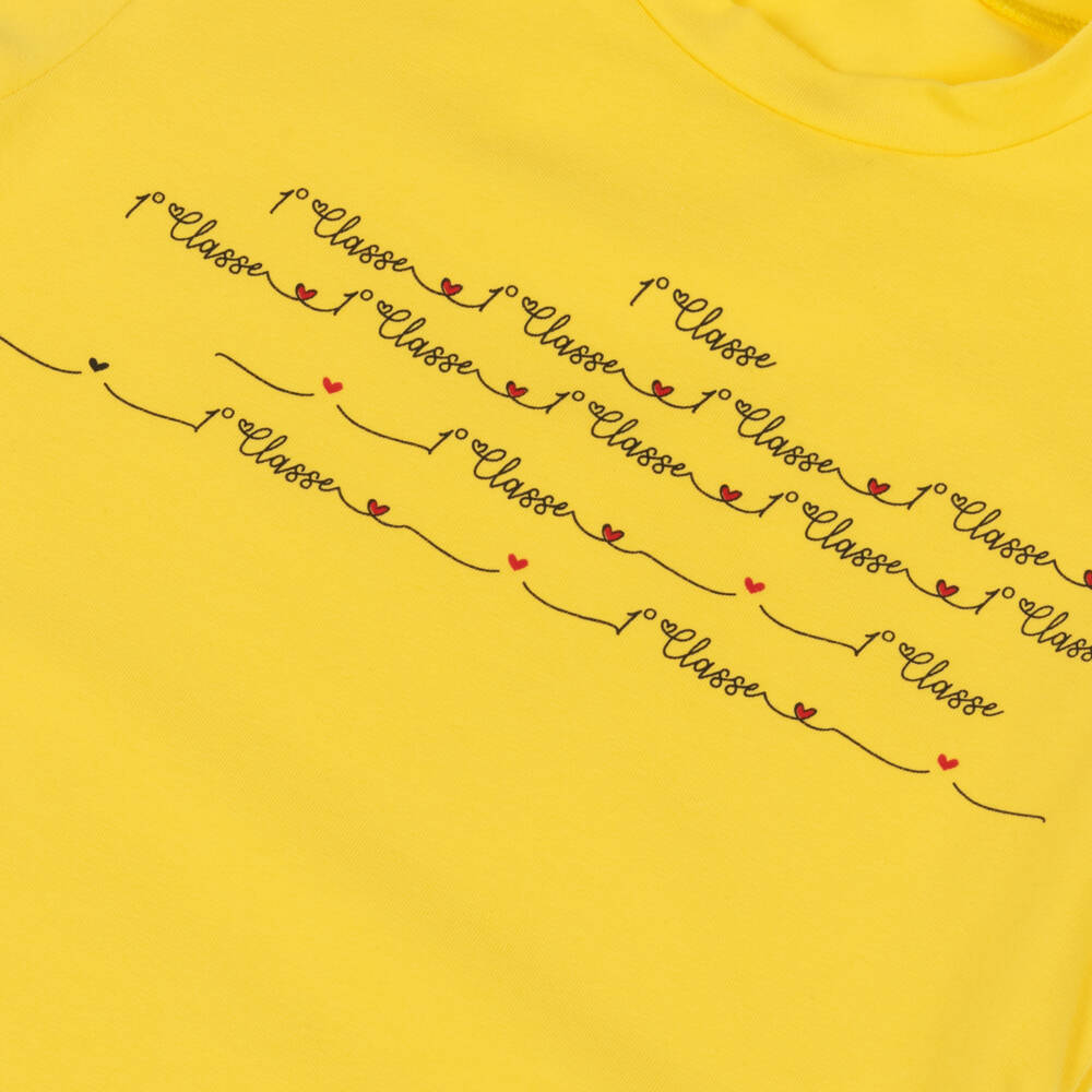 Alviero Martini-Girls Yellow Cotton 1a Classe Graphic T-Shirt | Childrensalon Outlet