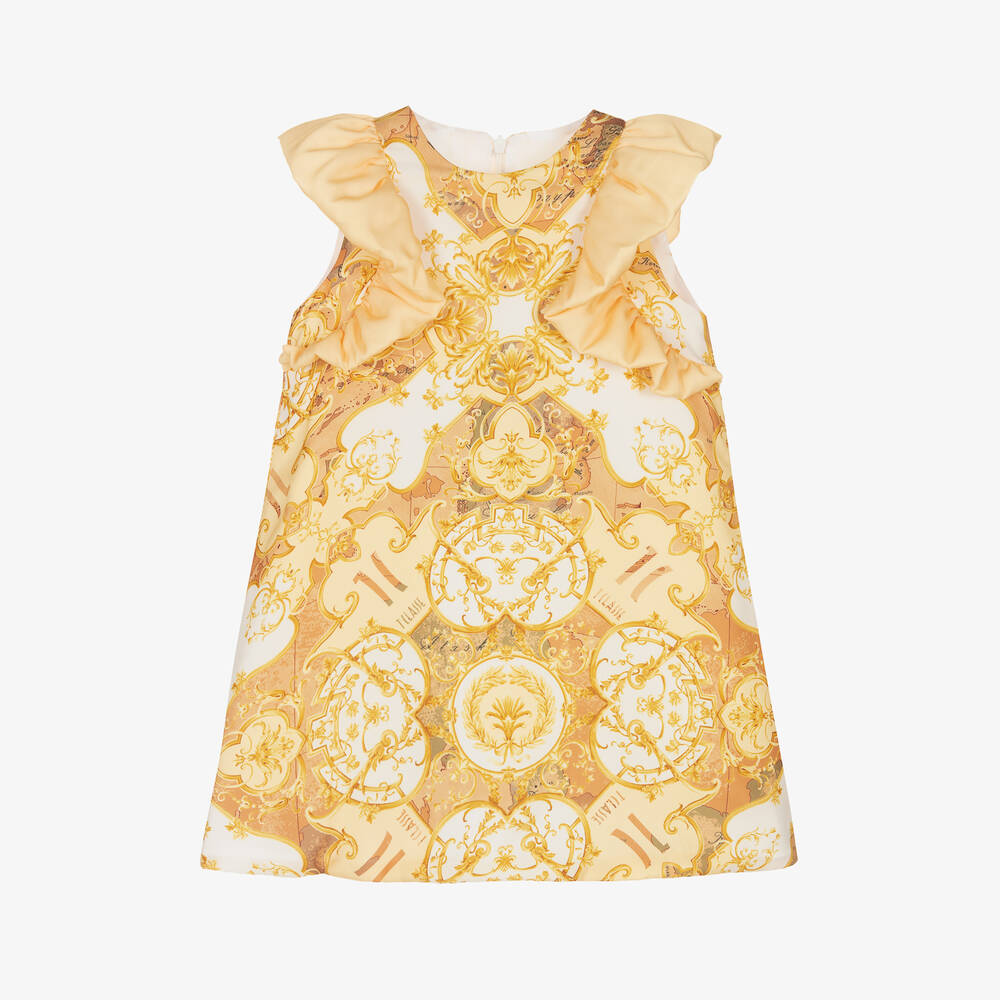 Alviero Martini - Robe trapèze jaune et dorée fille | Childrensalon