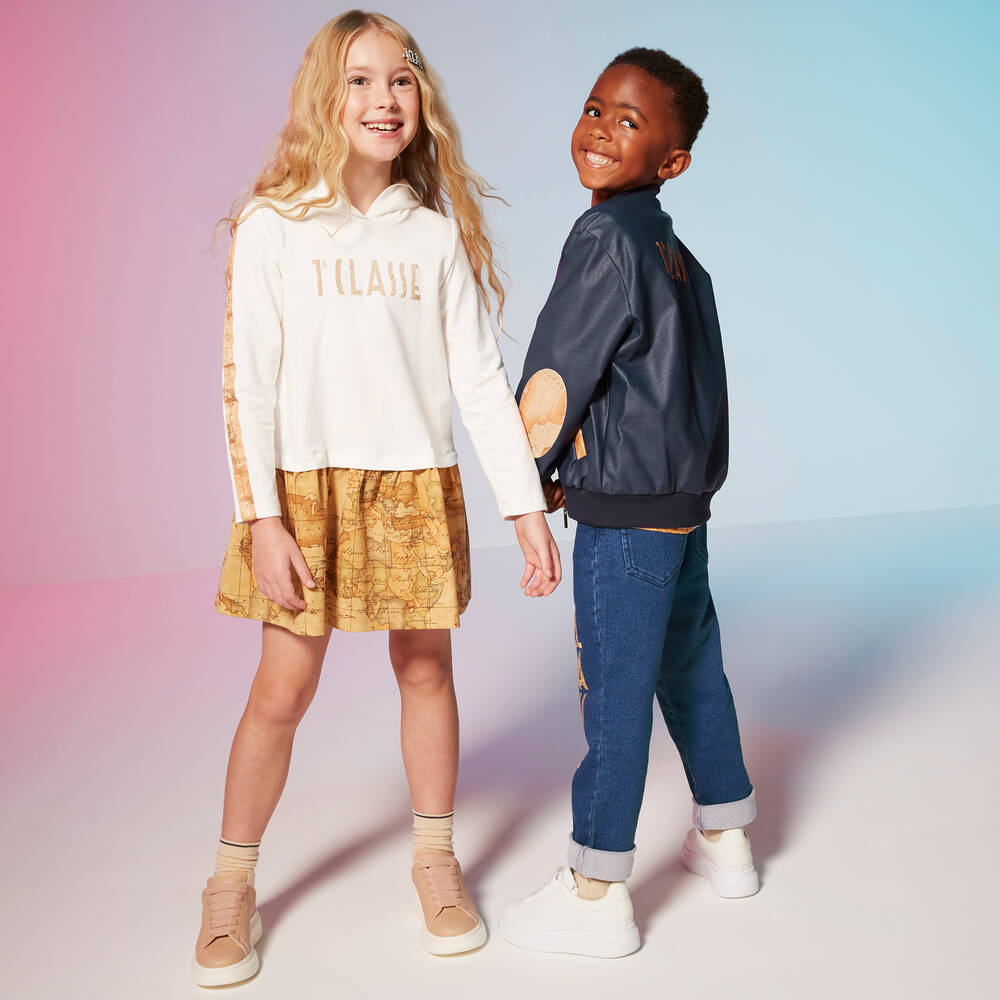 Alviero Martini-Ivory & Beige Geo Map Dress | Childrensalon Outlet