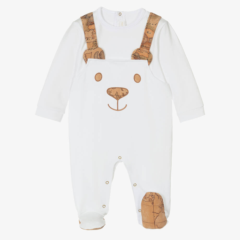 Alviero Martini-طقم أفرول بيبي غرو قطن جيرسي لون عاجي وبيج للأطفال | Childrensalon Outlet