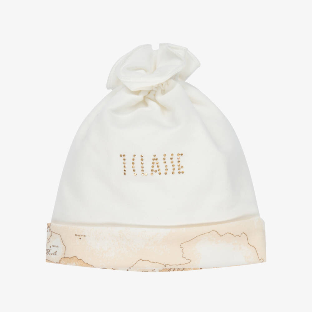 Alviero Martini-Ivory Geo Map Cotton Baby Hat | Childrensalon Outlet