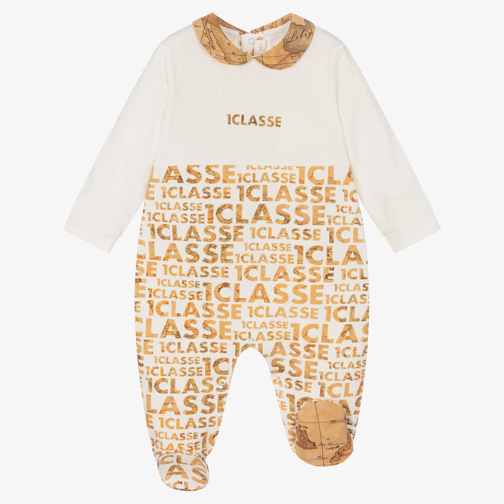 Alviero Martini-Ivory Geo Map Cotton Babygrow | Childrensalon Outlet