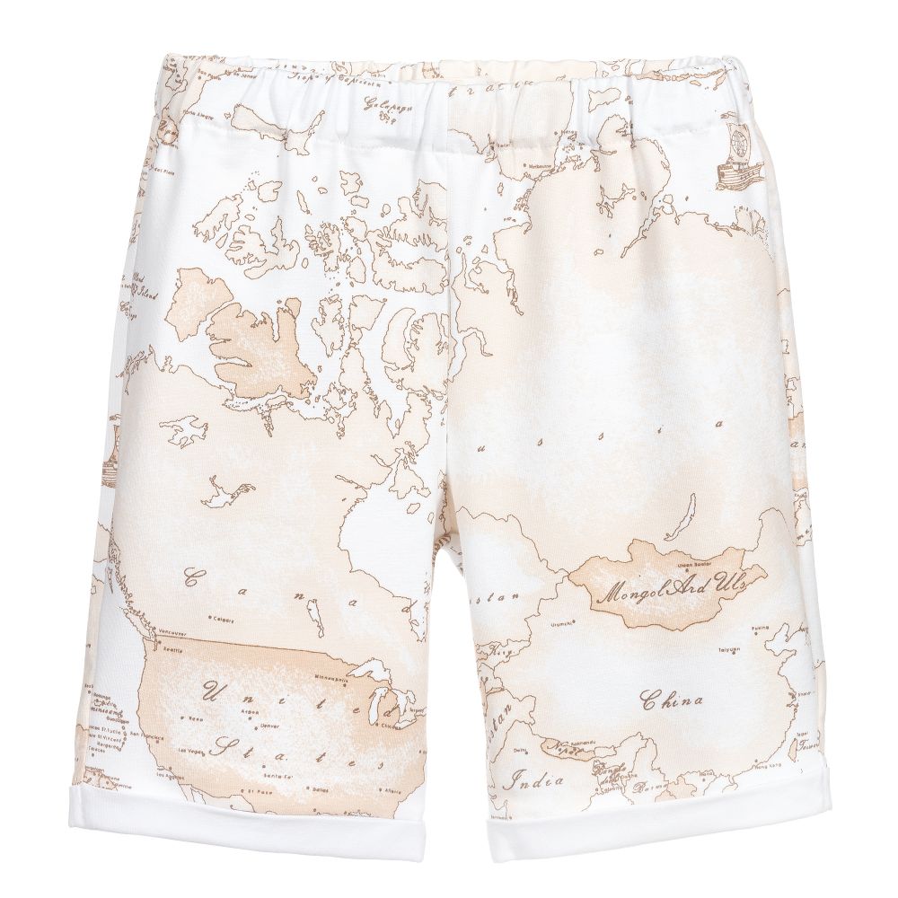 Alviero Martini - Ivory Geo Map Cotton Shorts | Childrensalon