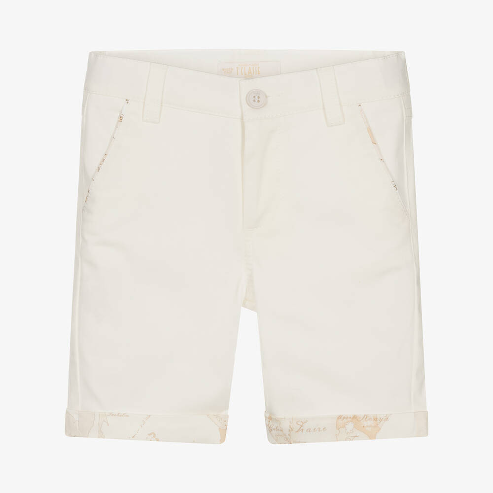 Alviero Martini-Ivory Geo Map Cotton Shorts | Childrensalon Outlet