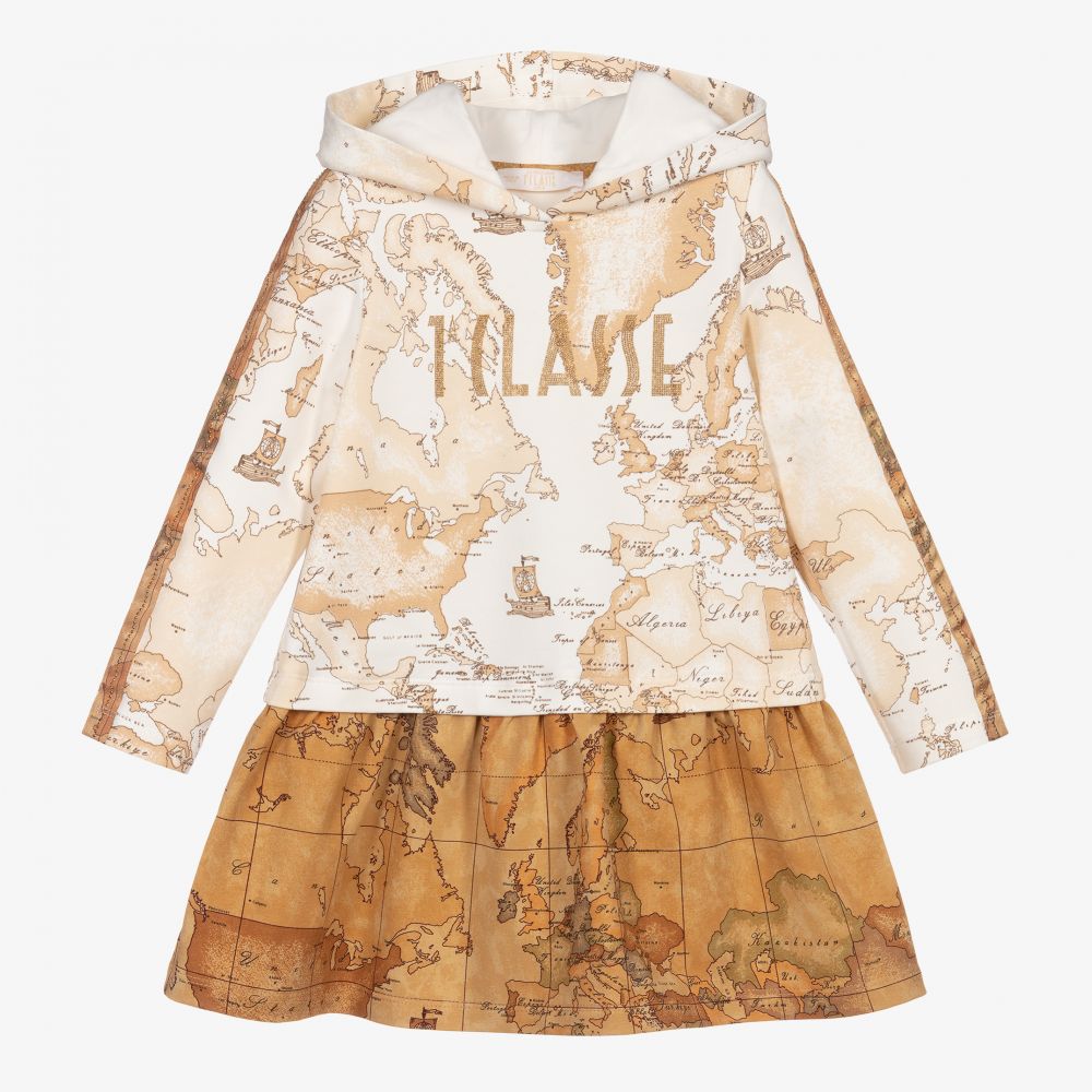 Alviero Martini-Ivory Geo Map Print Dress | Childrensalon Outlet