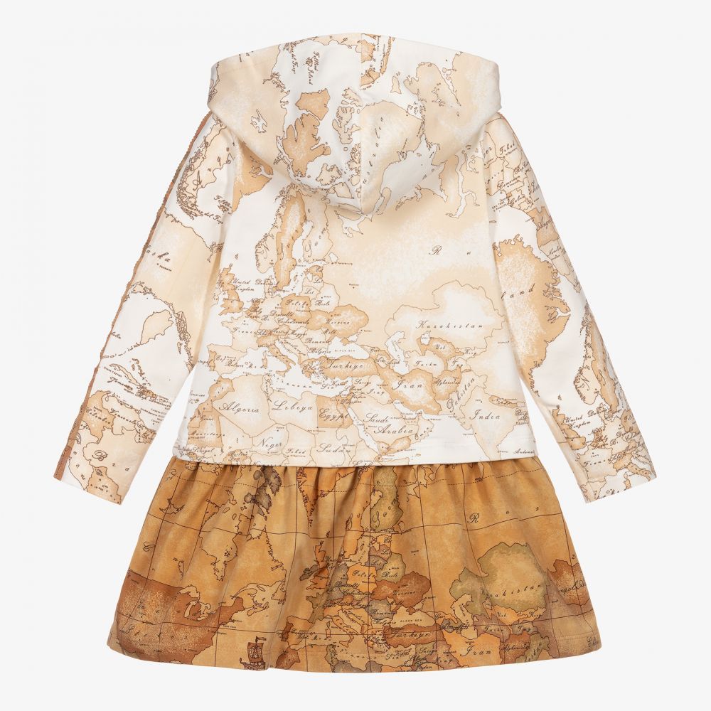 Alviero Martini-فستان قطن جيرسي لون عاجي وبيج داكن | Childrensalon Outlet