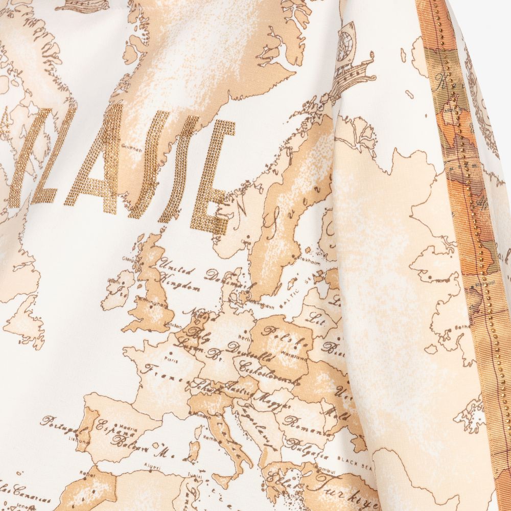 Alviero Martini-فستان قطن جيرسي لون عاجي وبيج داكن | Childrensalon Outlet