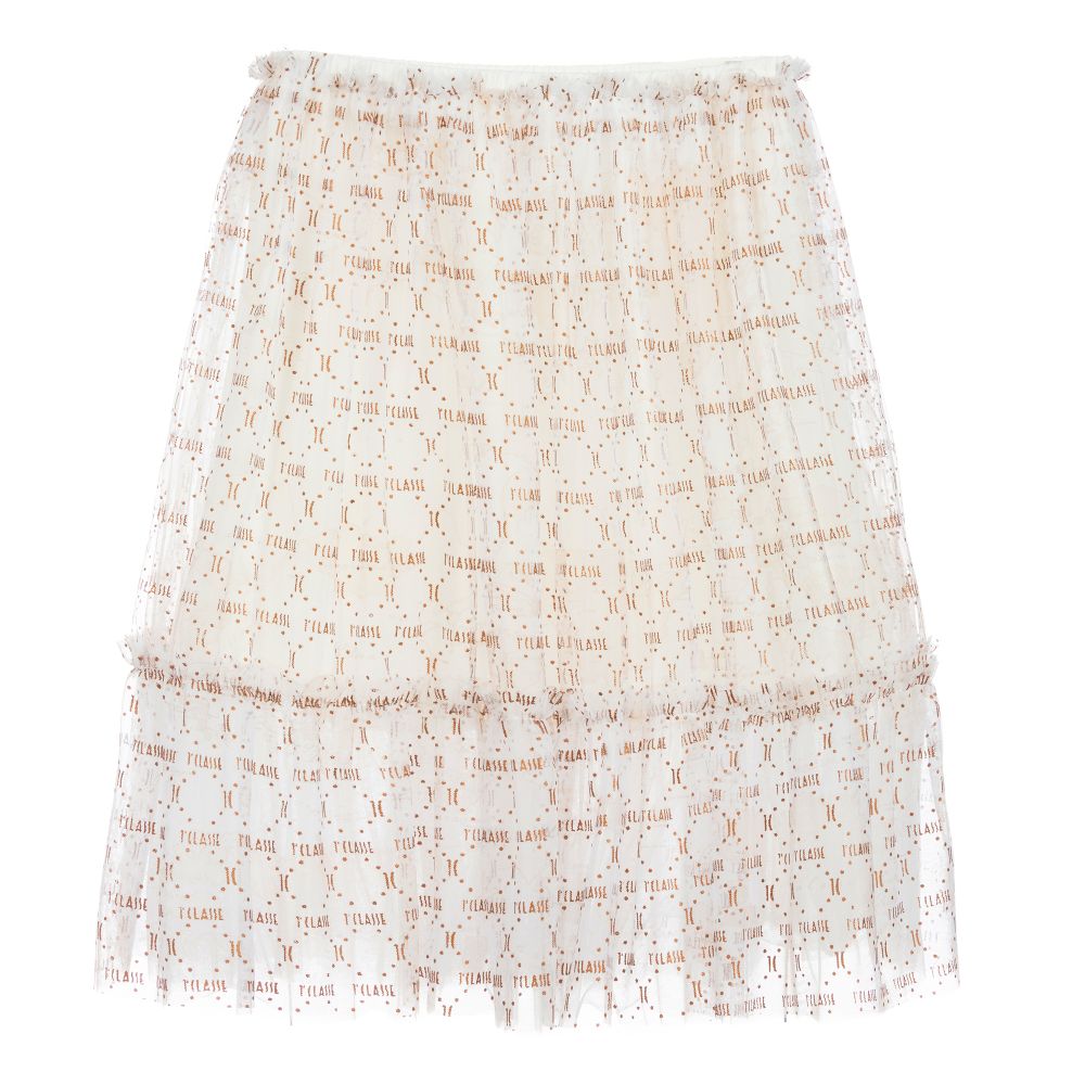 Alviero Martini-Ivory Geo Map Tulle Skirt | Childrensalon Outlet