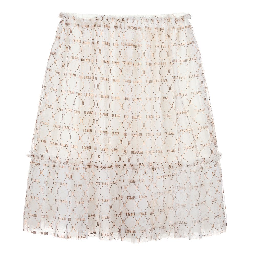 Alviero Martini - Ivory Geo Map Tulle Skirt | Childrensalon