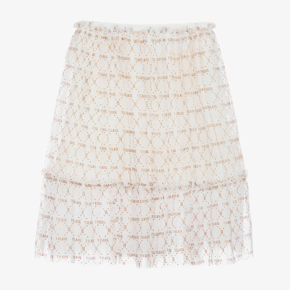 Alviero Martini-Ivory Geo Map Tulle Skirt | Childrensalon Outlet