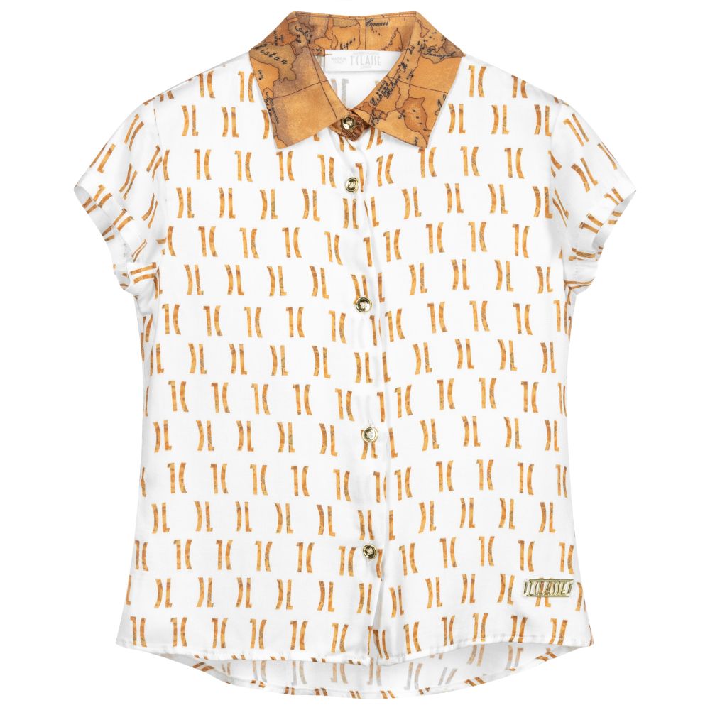 Alviero Martini-Ivory Monogram Print Blouse | Childrensalon Outlet
