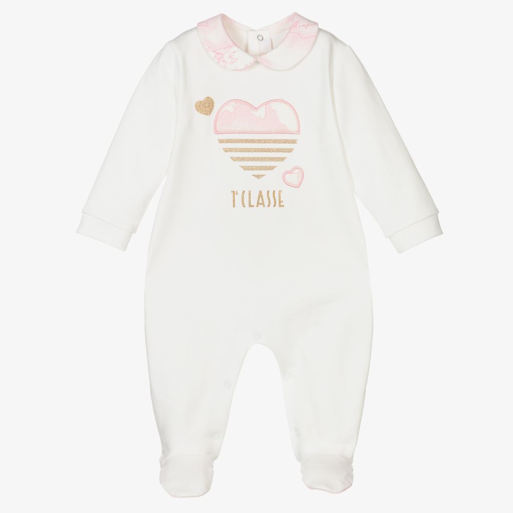 Alviero Martini - Ivory & Pink Geo Map Babygrow | Childrensalon