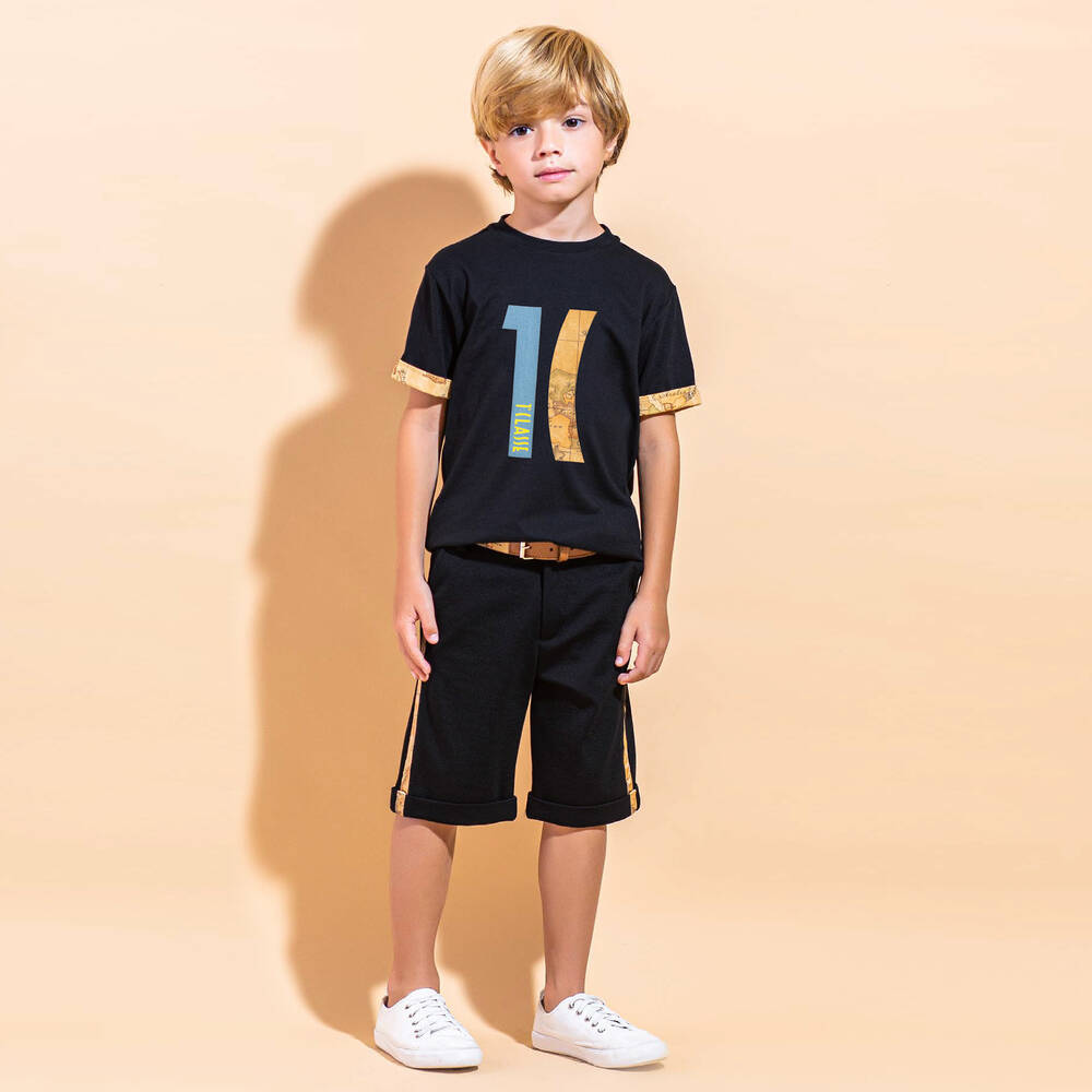 Alviero Martini-Синяя футболка с географической картой | Childrensalon Outlet