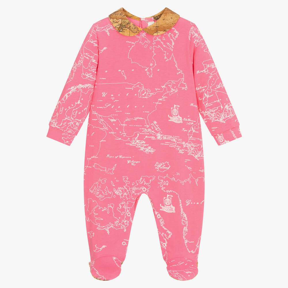 Alviero Martini - Pink Cotton Geo Map Babygrow | Childrensalon