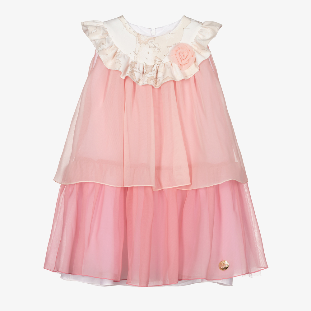 Alviero Martini - Rosa Chiffonkleid mit Landkarte  | Childrensalon