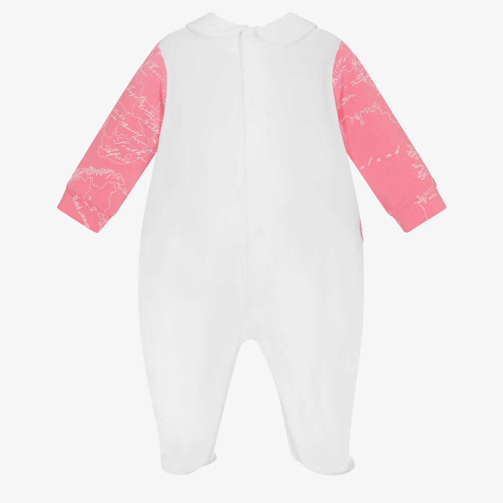 Alviero Martini-Pink & White Cotton Geo Map Babygrow | Childrensalon Outlet