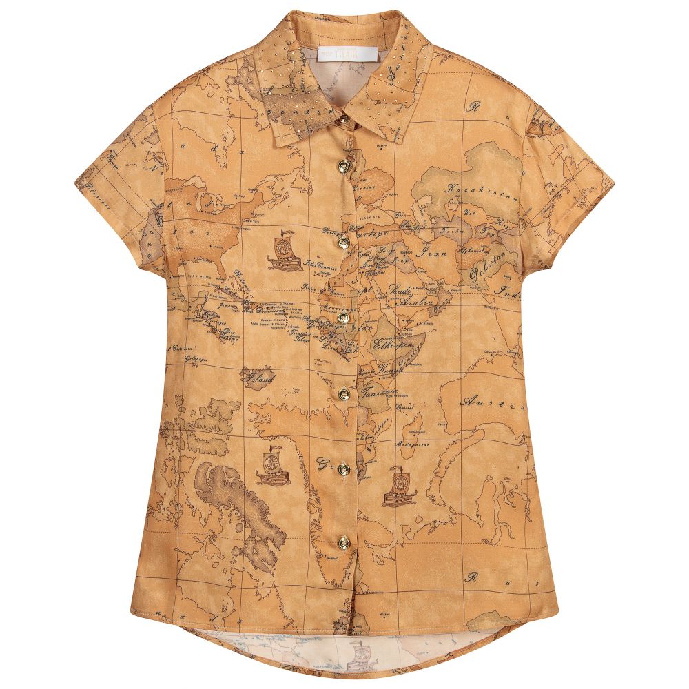 Alviero Martini - Бежевая блузка с географической картой для подростков  | Childrensalon