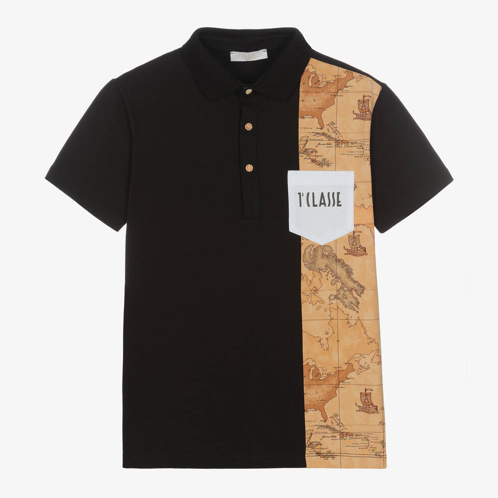 Alviero Martini - Teen Black & Beige Cotton Geo Map Polo Shirt | Childrensalon