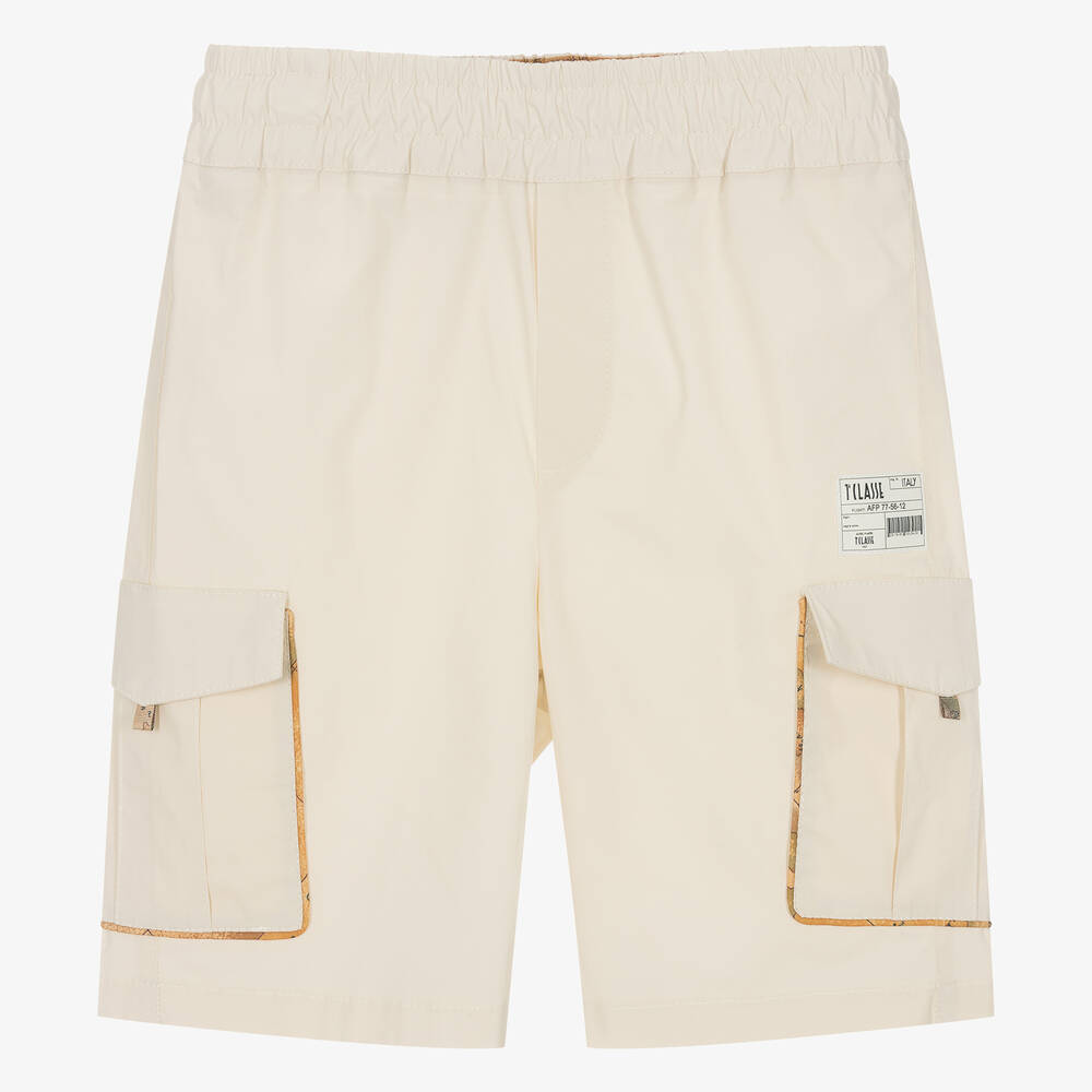 Alviero Martini-Teen Boys Beige Cotton Cargo Shorts | Childrensalon Outlet