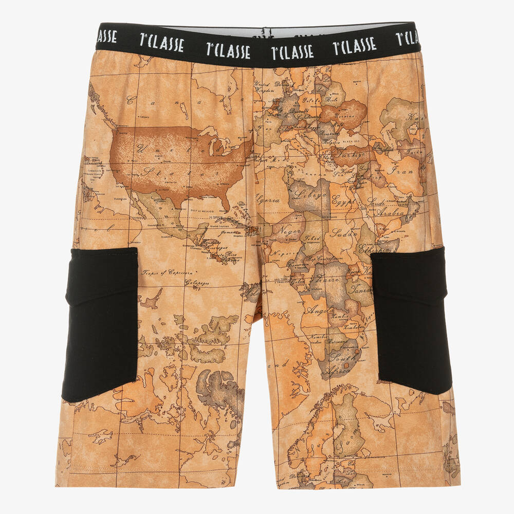 Alviero Martini - Teen Boys Beige Cotton Geo Map Shorts | Childrensalon