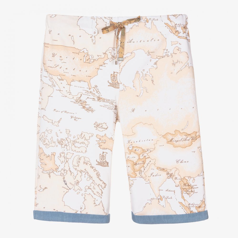 Alviero Martini - Teen Boys Beige Geo Map Shorts | Childrensalon