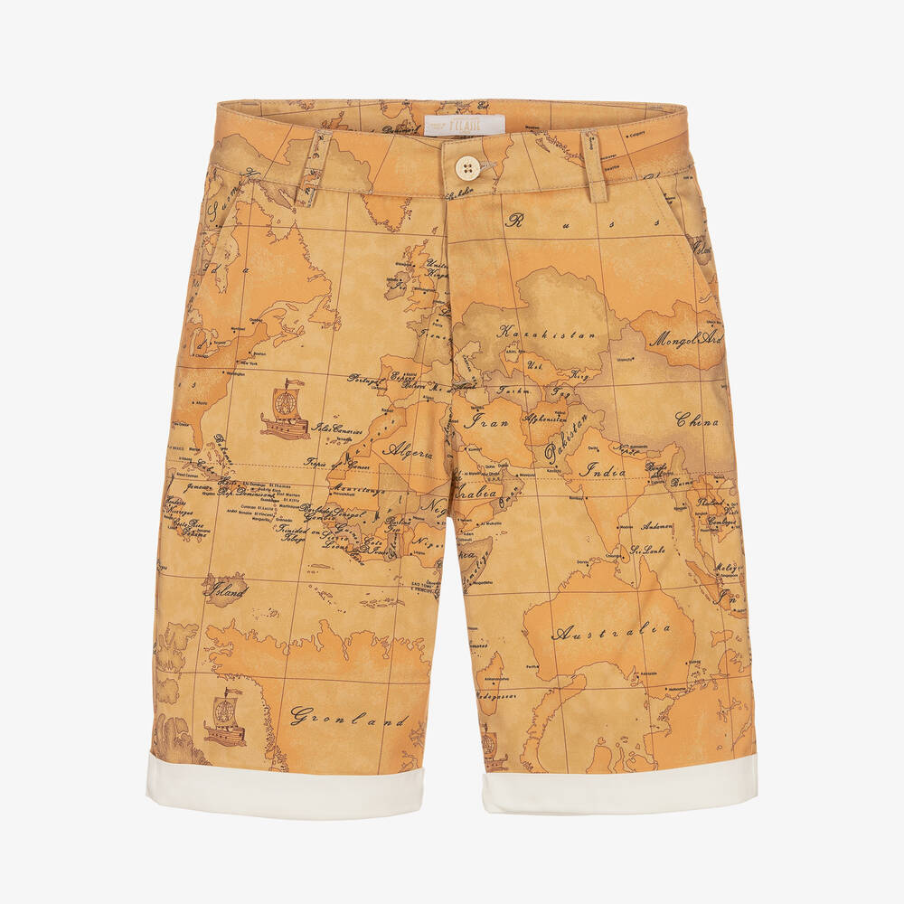Alviero Martini-Бежевые шорты с принтом Geo Map | Childrensalon Outlet