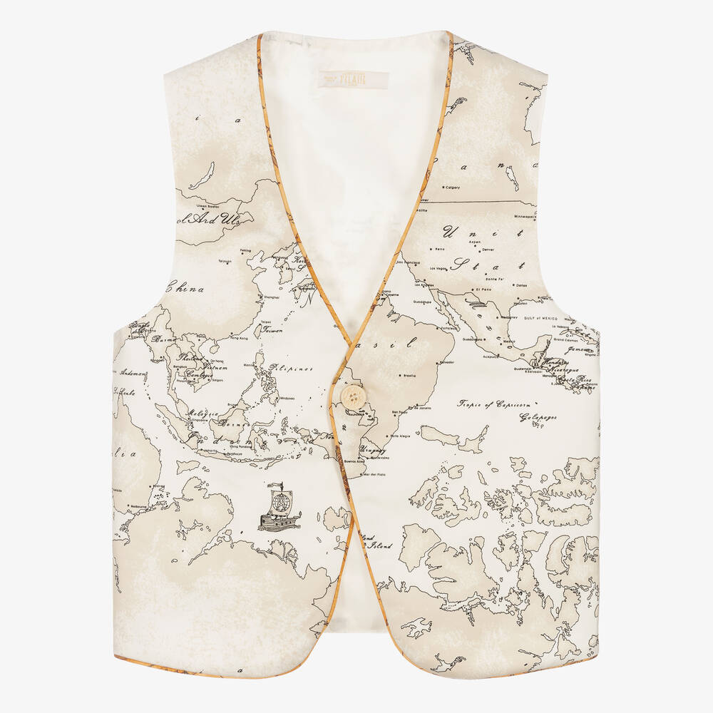 Alviero Martini - Gilet beige Geo Map ado garçon | Childrensalon