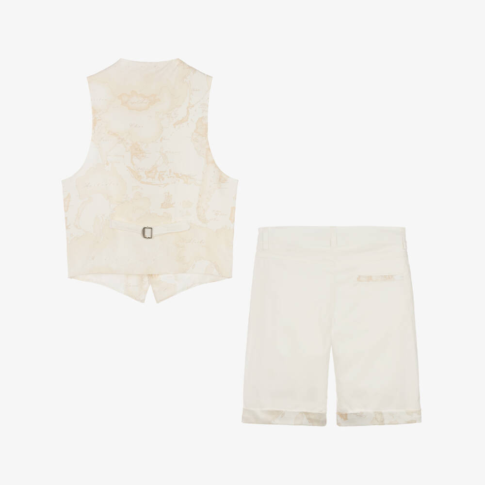 Alviero Martini-Teen Boys Beige Geo Shorts & Waistcoat Suit | Childrensalon Outlet