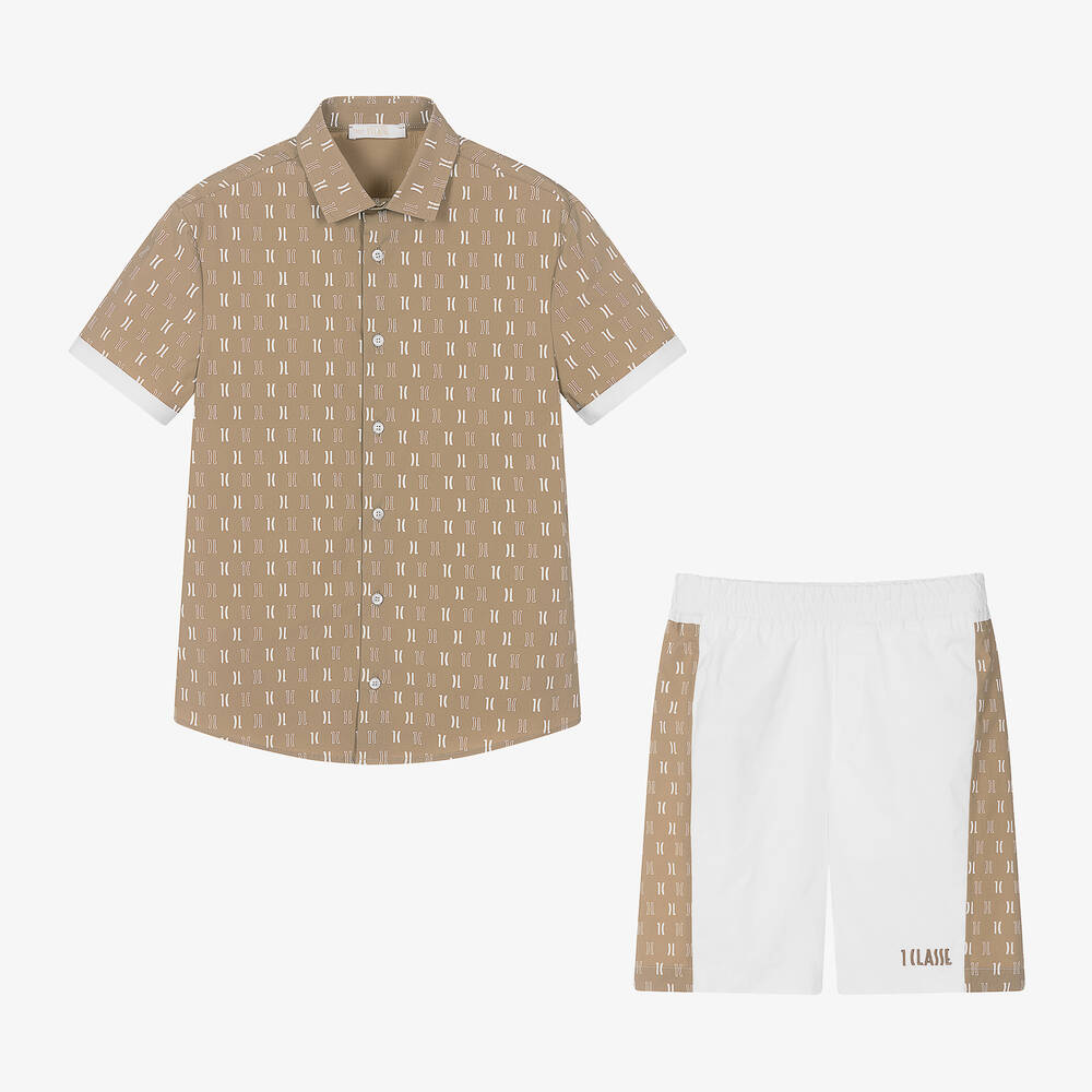 Alviero Martini-Teen Boys Beige & White Cotton Shorts Set | Childrensalon Outlet