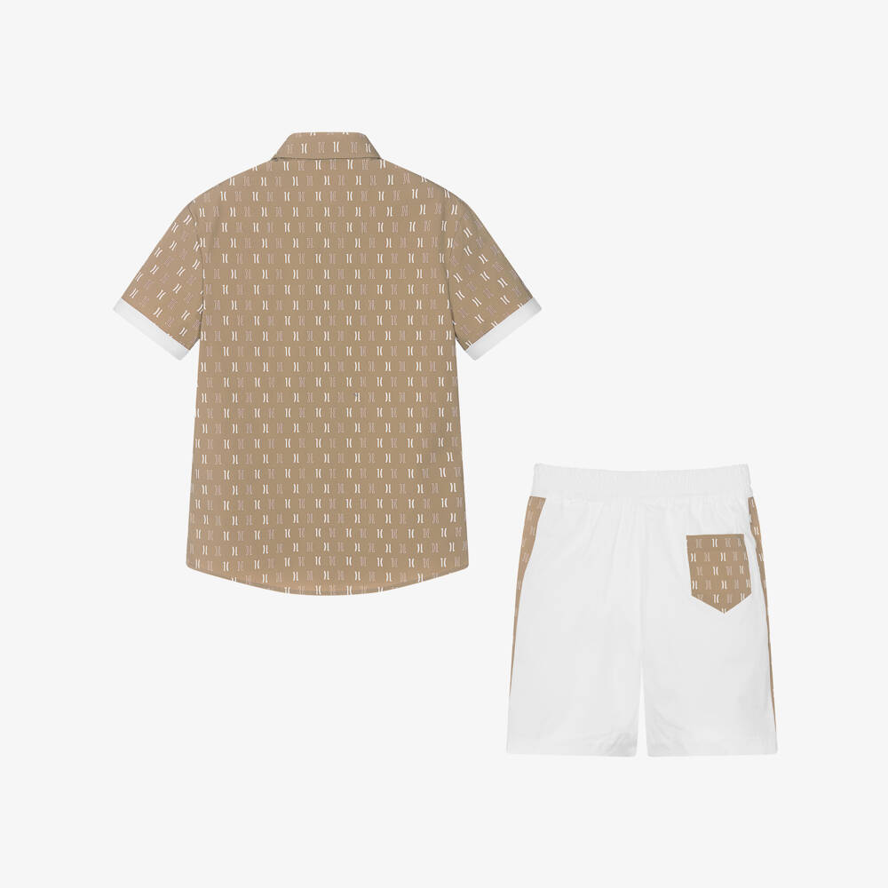 Alviero Martini-Teen Boys Beige & White Cotton Shorts Set | Childrensalon Outlet