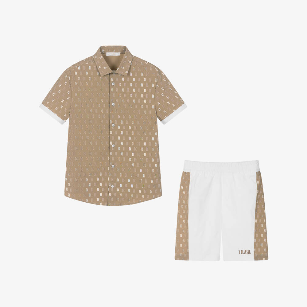Alviero Martini-Teen Boys Beige & White Cotton Shorts Set | Childrensalon Outlet