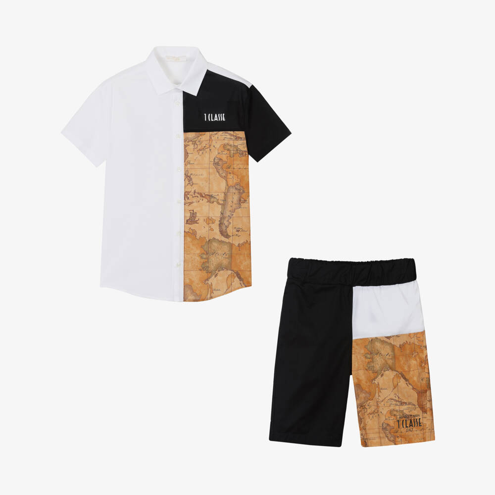 Alviero Martini-Teen Boys Black & Beige Geo Shorts Set | Childrensalon Outlet