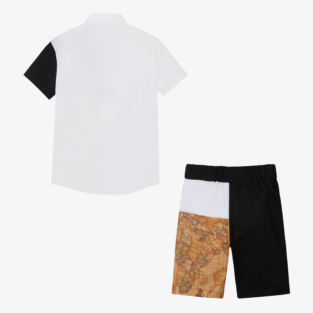 الفيرو مارتيني-طقم شورت قطن بوبلين لون أسود وبيج للمراهقين | Childrensalon Outlet