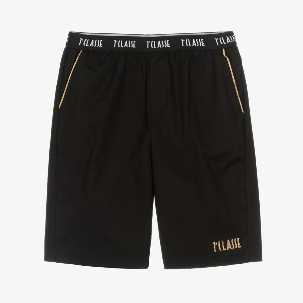 Alviero Martini-Teen Boys Black Cotton Logo Shorts | Childrensalon Outlet