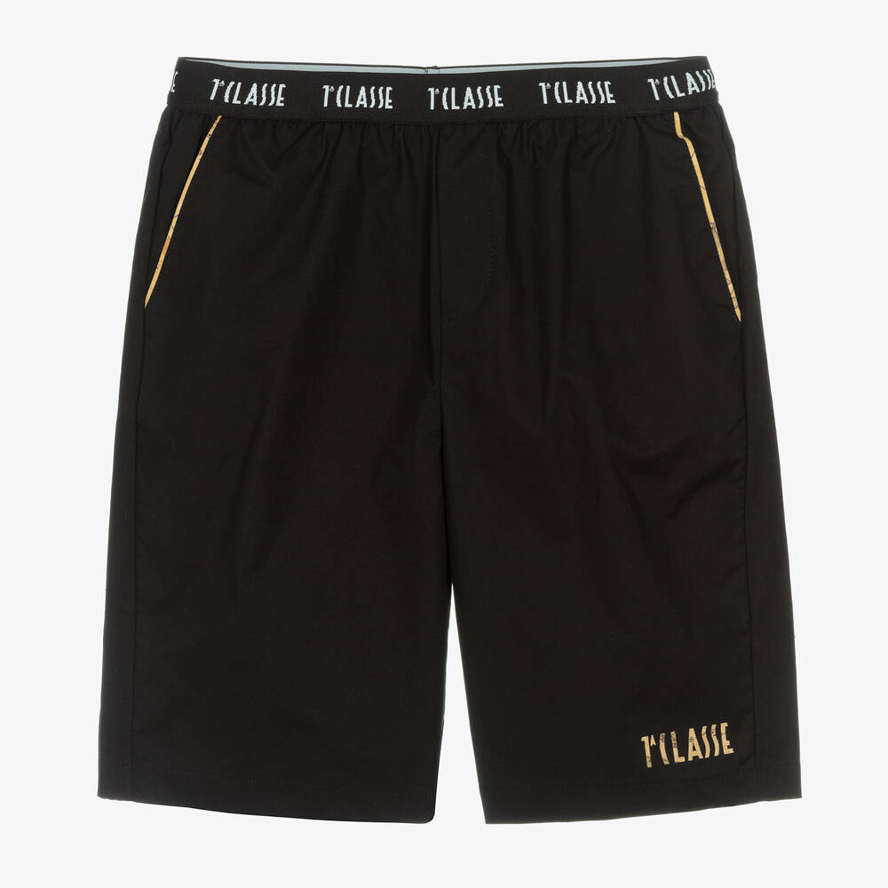 Alviero Martini - Teen Boys Black Cotton Logo Shorts | Childrensalon