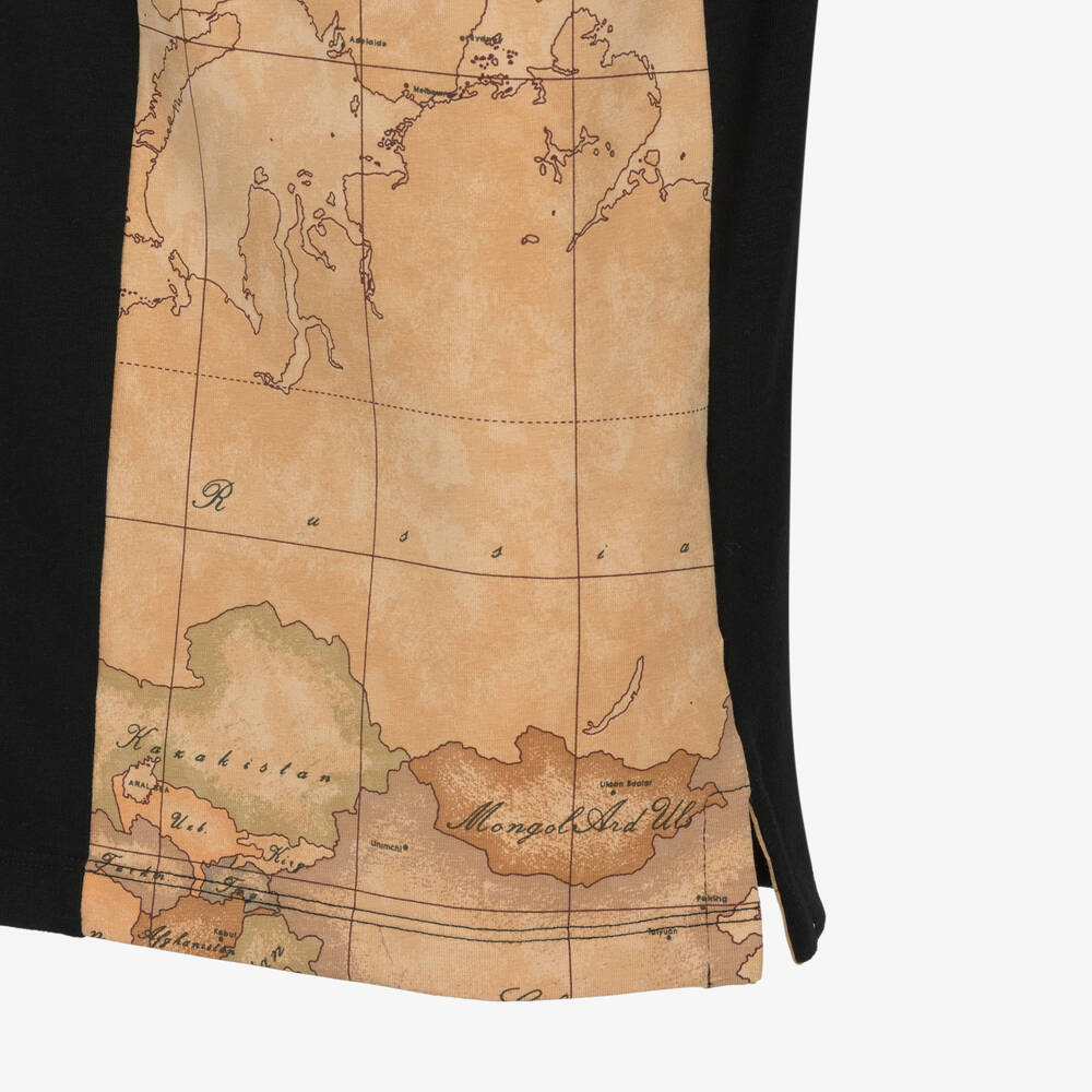 teens-boy-world.com Alviero Martini - Teen Boys Black Geo Map Cotton Polo Shirt | Childrensalon  Outlet