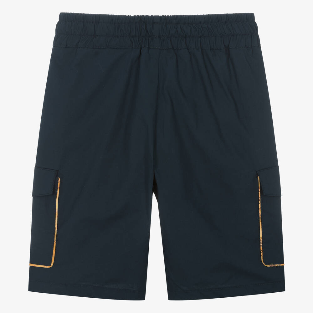 Alviero Martini-Teen Boys Blue Cotton Cargo Geo Shorts | Childrensalon Outlet