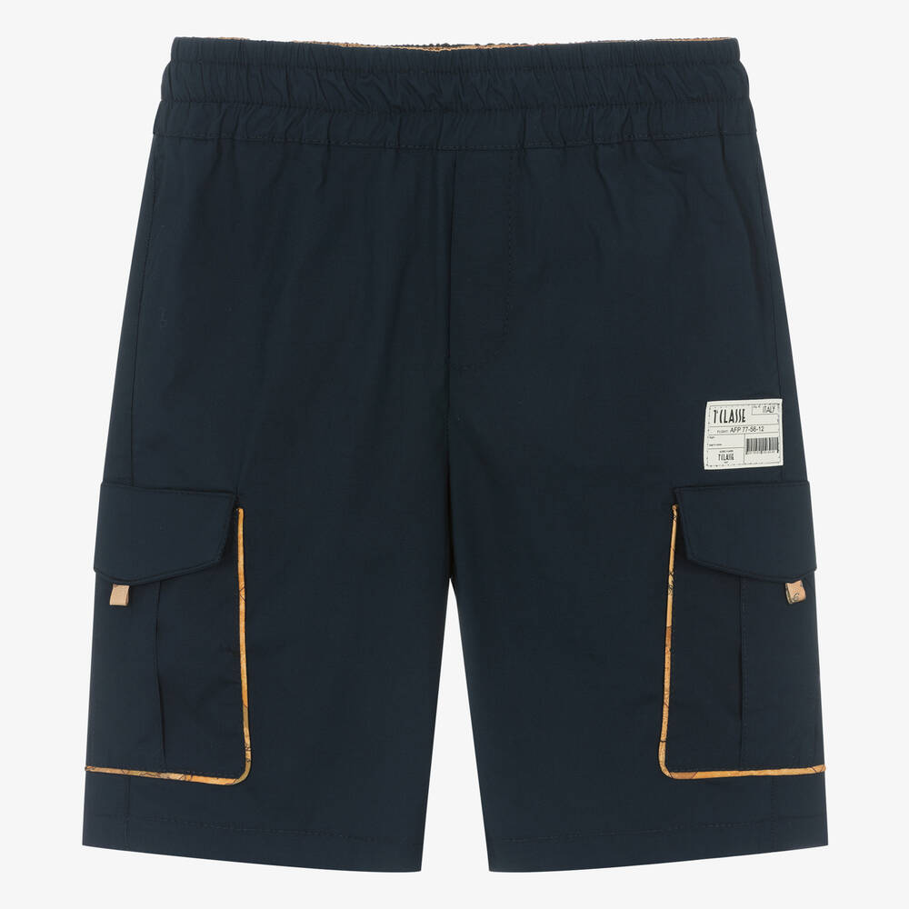 Alviero Martini-Teen Boys Blue Cotton Cargo Geo Shorts | Childrensalon Outlet