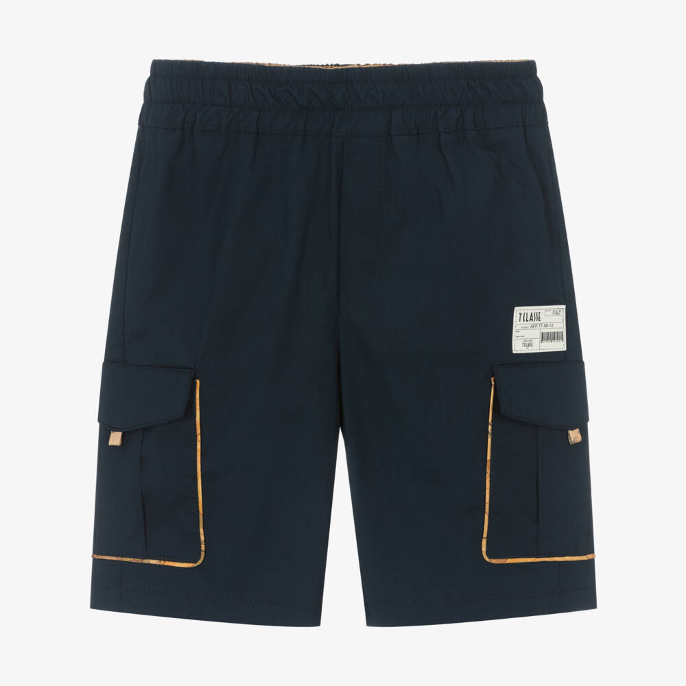 Alviero Martini-Teen Boys Blue Cotton Cargo Geo Shorts | Childrensalon Outlet