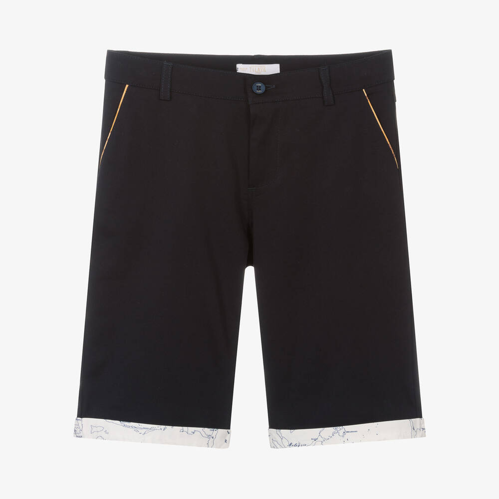 Alviero Martini-Teen Boys Blue Cotton Geo Map Shorts | Childrensalon Outlet