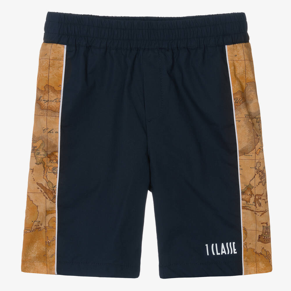 Alviero Martini-Teen Boys Blue Cotton Geo Map Shorts | Childrensalon Outlet