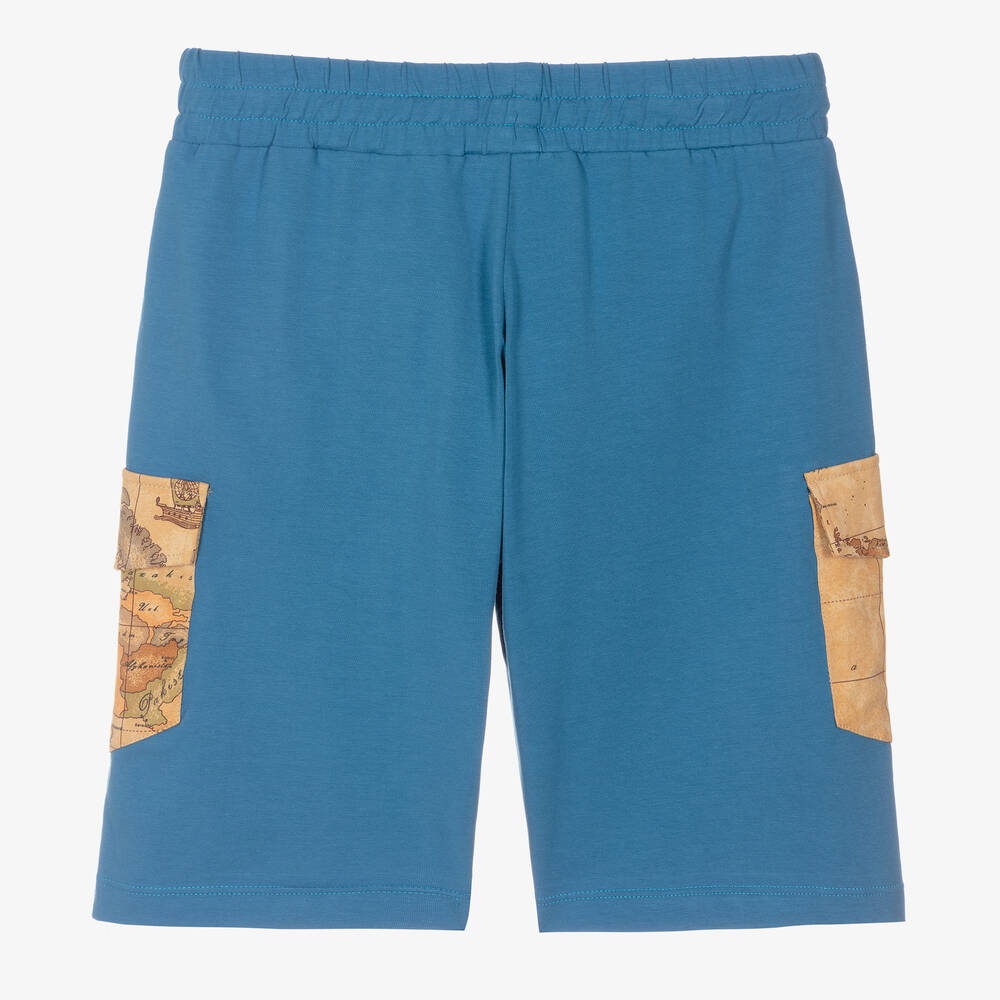 Alviero Martini-Teen Boys Blue Cotton Geo Shorts | Childrensalon Outlet