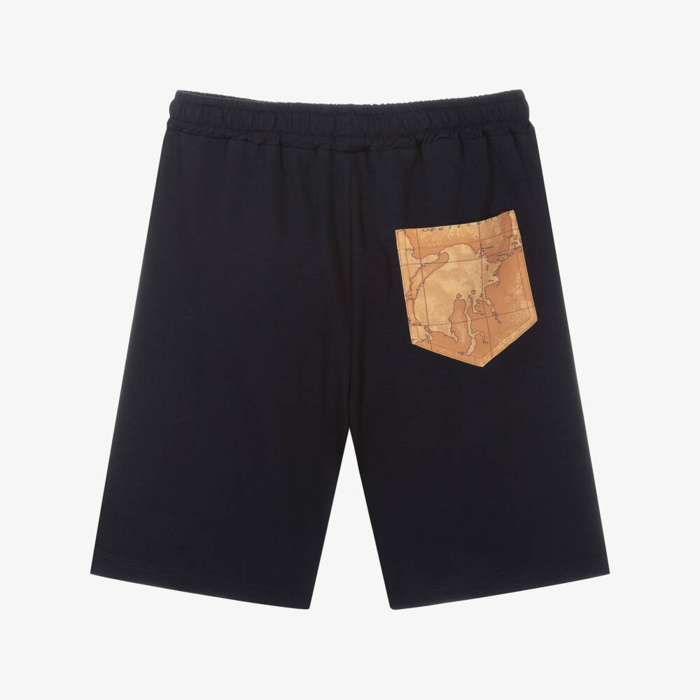 Alviero Martini-Teen Boys Blue Geo Map Cotton Shorts | Childrensalon Outlet