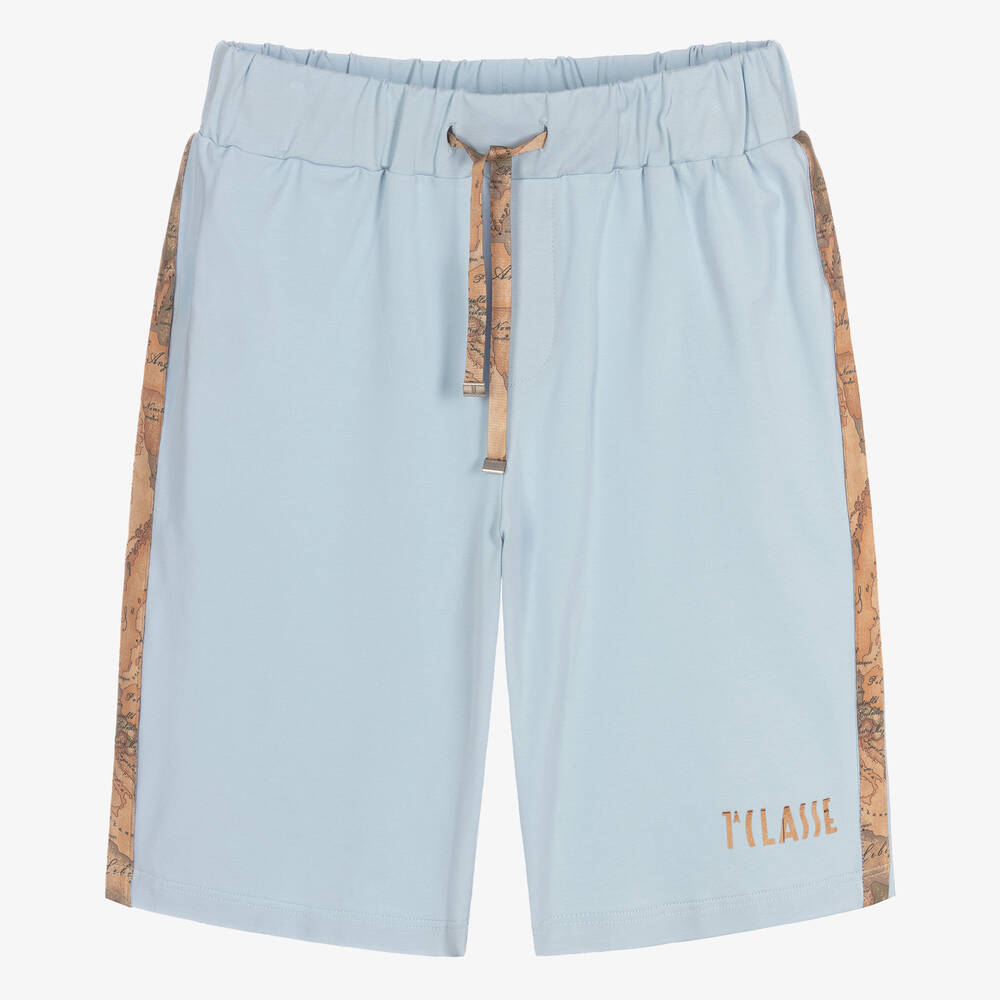 Alviero Martini - Teen Boys Blue Geo Map Cotton Shorts | Childrensalon